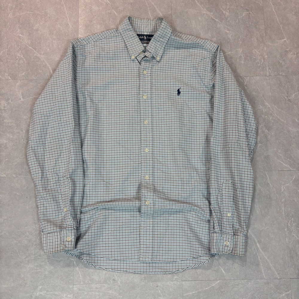 Polo Ralph Lauren Mens Custom Fit Blue Check‎ Button Down Shirt Large L